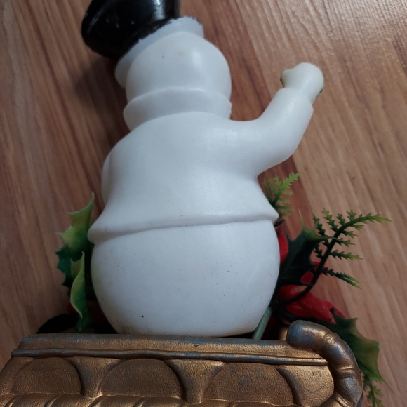 Vintage Soft Plastic Mold Christmas  Snowman On Sled Poinsettias Holly 7" READ - Picture 9 of 10